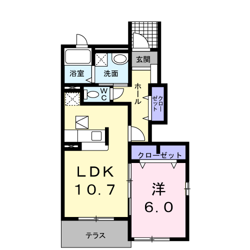 ニューアラモードⅡ(1LDK/1階)の間取り写真