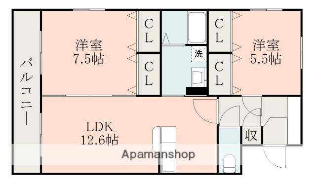 ソリテール麻生田(2LDK/2階)の間取り写真