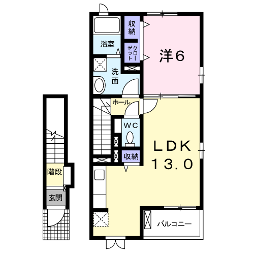グレース方保田(1LDK/2階)の間取り写真