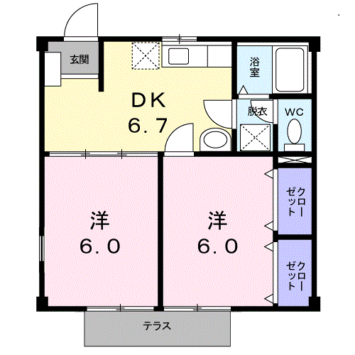 ニューシティ中川(2DK/1階)の間取り写真