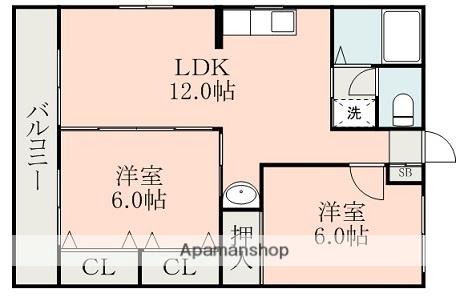 ハイム戸ノ上(2LDK/3階)の間取り写真