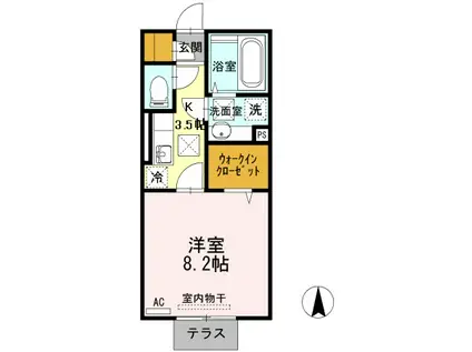 熊本市健軍線 健軍校前駅 徒歩6分 2階建 築9年(1K/1階)の間取り写真