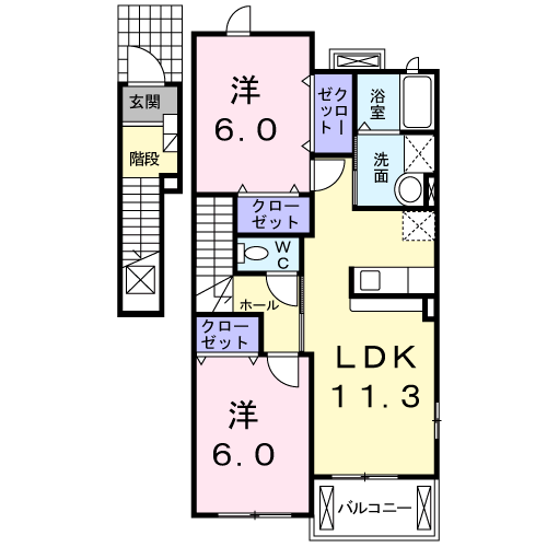 クルーセB(2LDK/2階)の間取り写真