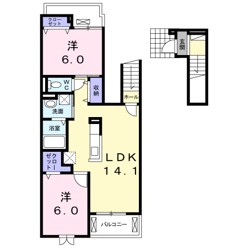 サクライン龍田(2LDK/2階)の間取り写真