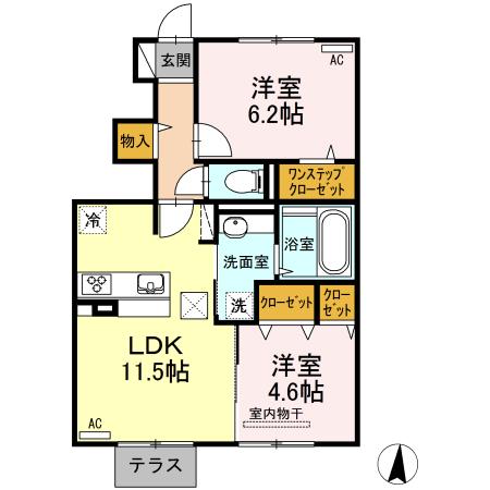 ウインディア B棟(2LDK/1階)の間取り写真