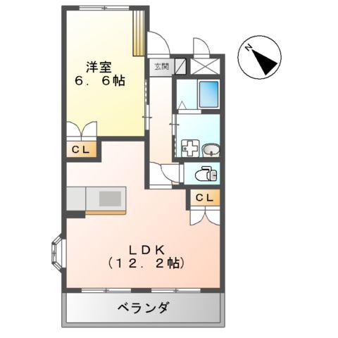 シャトー・ドゥ・レーヴR(1LDK/2階)の間取り写真