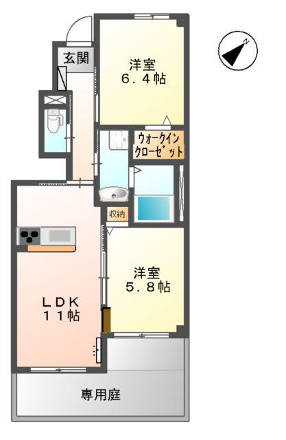 侑信輪Ⅱ(2LDK/1階)の間取り写真