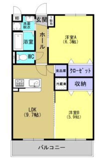 ソレイユ武蔵ヶ丘(2DK/3階)の間取り写真