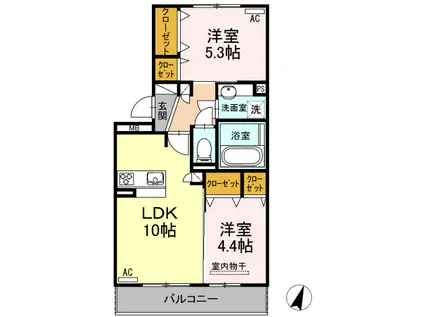 ハイムセラ菊陽 A(2LDK/3階)の間取り写真