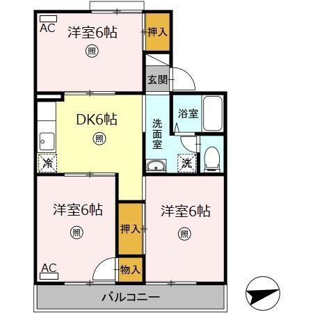 セジュールHAYASHI B棟(3DK/2階)の間取り写真