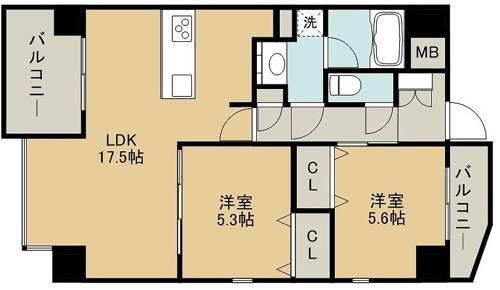 ロイヤルコンフォート龍田(2LDK/5階)の間取り写真
