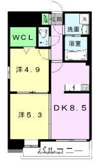 カーサフェリーチェ菊陽(2DK/9階)の間取り写真