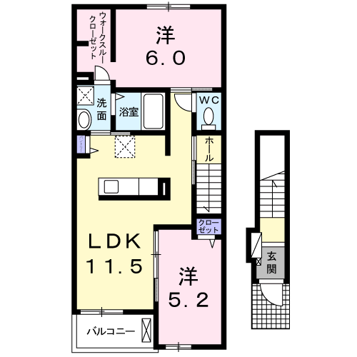 メルべーユ 壱番館(2LDK/2階)の間取り写真