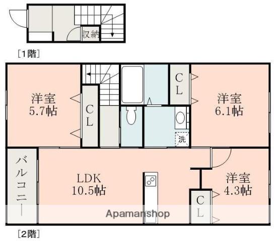 ストーリア小山Ⅱ(3LDK/2階)の間取り写真