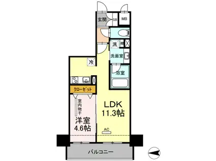 Dプレイス 九品寺(1LDK/8階)の間取り写真