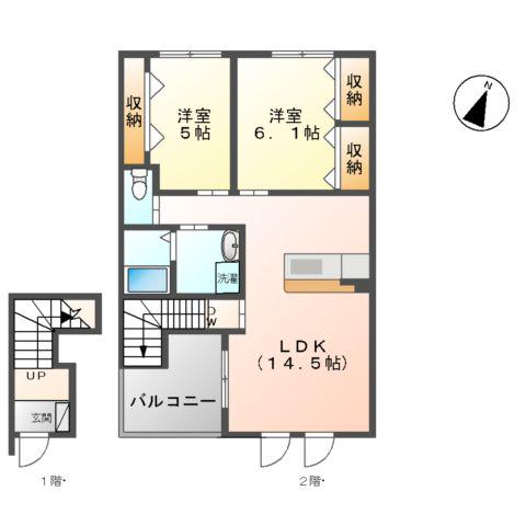 ALEGRIA Ⅰ(2LDK/2階)の間取り写真