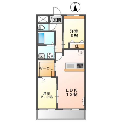 アヴァンティ阿蘇B棟(2LDK/2階)の間取り写真
