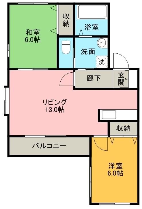 シャトー光の森C(2LDK/2階)の間取り写真