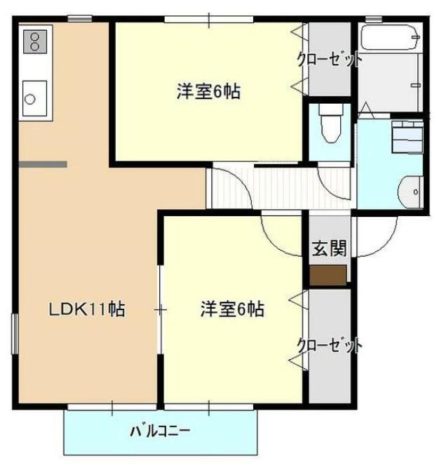 ファミーユ大津(2LDK/1階)の間取り写真