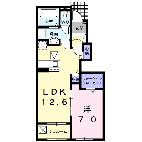 ファザム・ツイン菊池A(1LDK/1階)の間取り写真