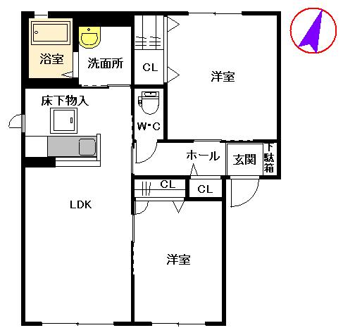 グランデ小山A(2LDK/1階)の間取り写真