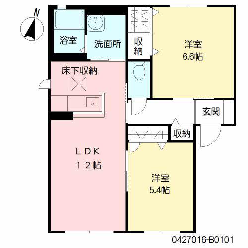 グランデ小山B(2LDK/1階)の間取り写真