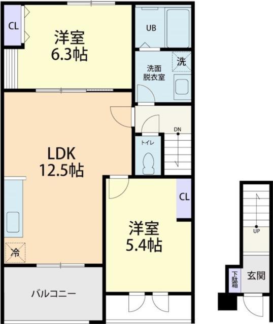 GRANDE ALBERO B(2LDK/2階)の間取り写真