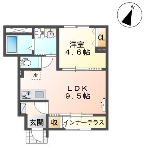 フューチャースカイ須屋(1LDK/1階)の間取り写真