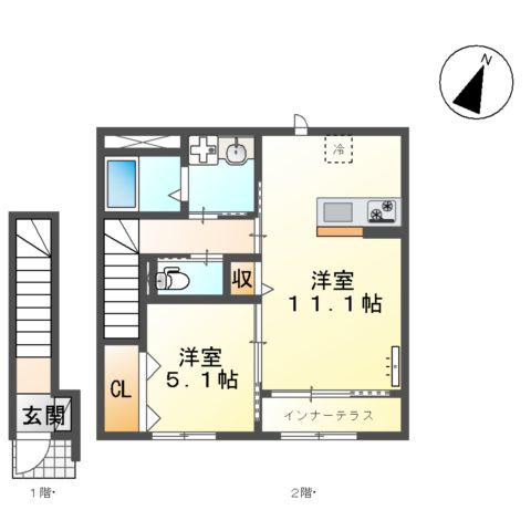 フューチャースカイ須屋(1LDK/2階)の間取り写真
