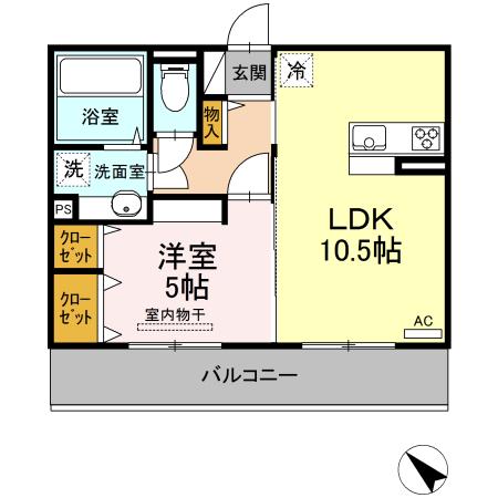 エスポワールヴィラ A棟(1LDK/2階)の間取り写真