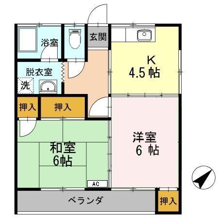 かつきハイツ(2K/2階)の間取り写真