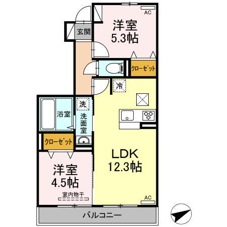 アクシズ泗水(2LDK/1階)の間取り写真