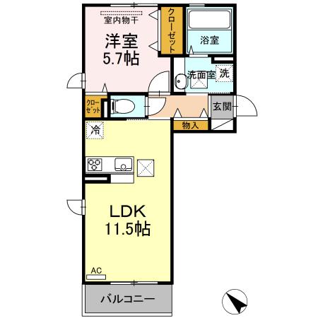 エスポワールヴィラ B棟(1LDK/1階)の間取り写真