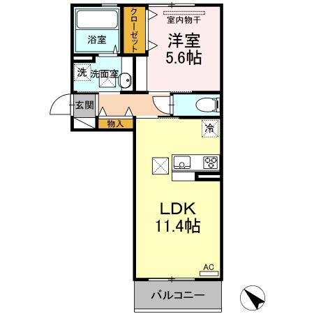 エスポワールヴィラ B棟(1LDK/1階)の間取り写真