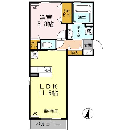 サンハイム合志(1LDK/2階)の間取り写真