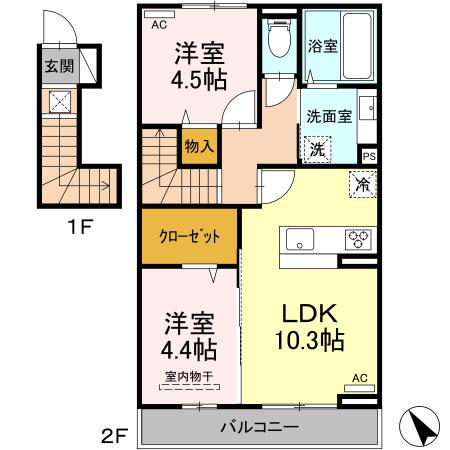 フォアモスト(2LDK/2階)の間取り写真