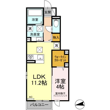 ラルジュガーデン西寺(1LDK/1階)の間取り写真