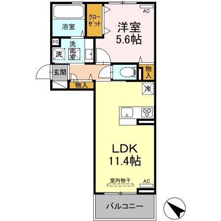 D-ROOM隈府 A棟(1LDK/3階)の間取り写真