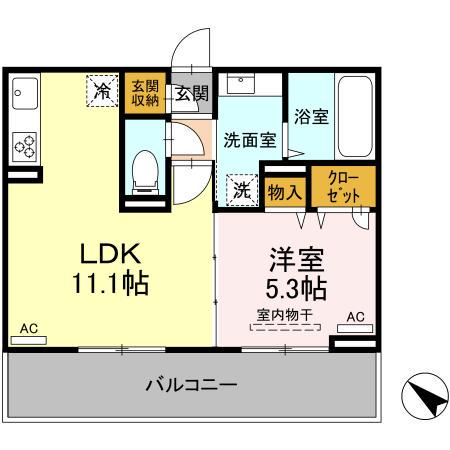 D-ROOM隈府 A棟(1LDK/2階)の間取り写真