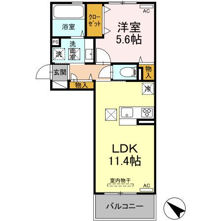 D-ROOM隈府 A棟(1LDK/1階)の間取り写真