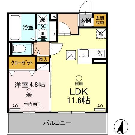 ボナール武蔵ヶ丘(1LDK/1階)の間取り写真