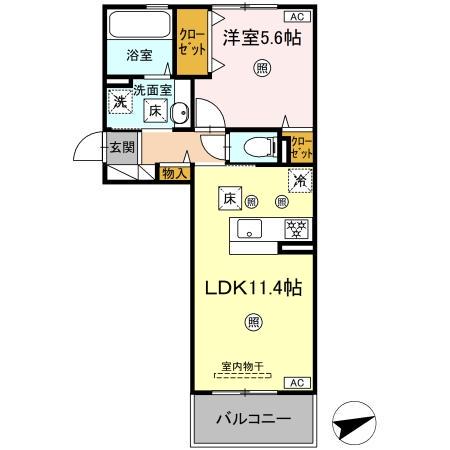 リバーサイド竜田口駅前(1LDK/1階)の間取り写真