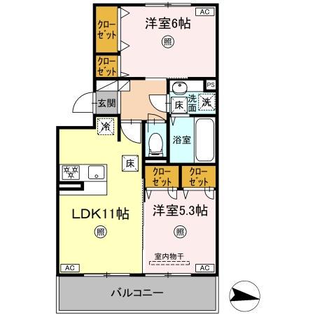 コートドール7(2LDK/1階)の間取り写真