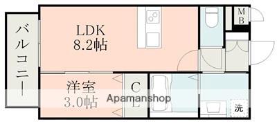 ラ・シック菊陽Ⅳ(1LDK/3階)の間取り写真