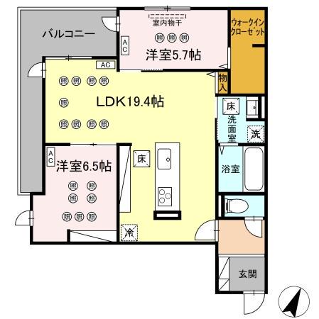 LUMINA I棟(2LDK/1階)の間取り写真