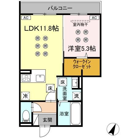 LUMINA I棟(1LDK/1階)の間取り写真