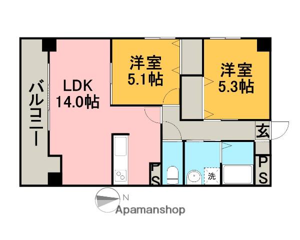 ブルーム(2LDK/2階)の間取り写真
