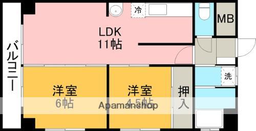 ラピス龍田(2LDK/1階)の間取り写真