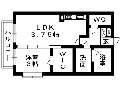 メゾンミューA棟(1LDK/2階)の間取り写真