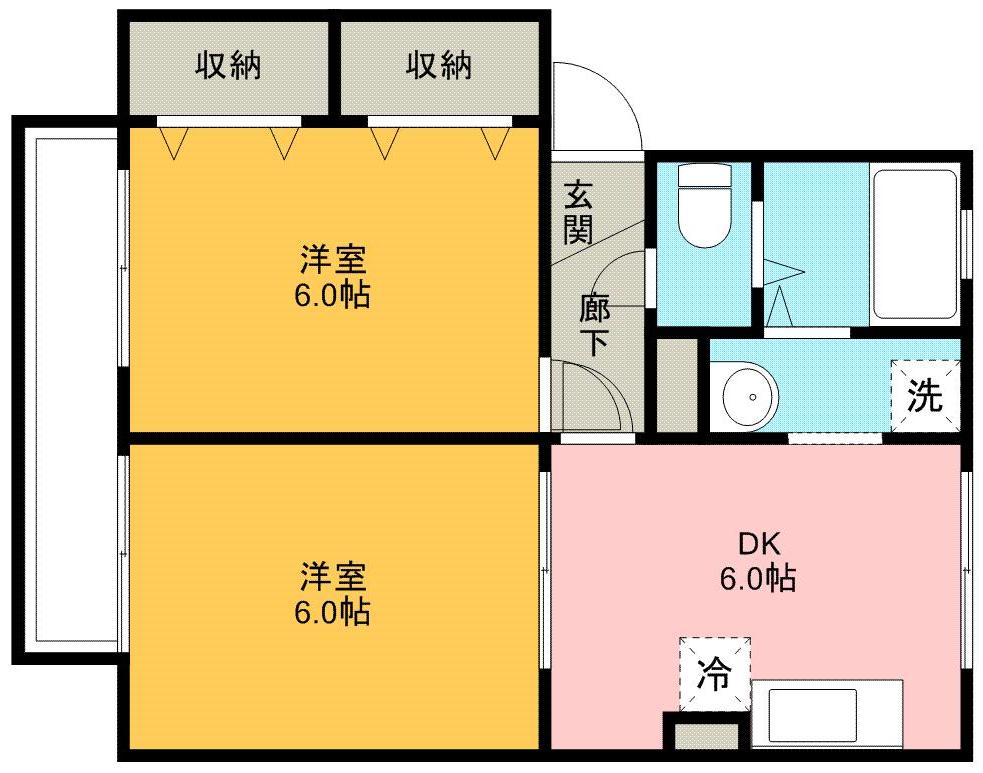 ウィルモア輝B棟(2DK/1階)の間取り写真